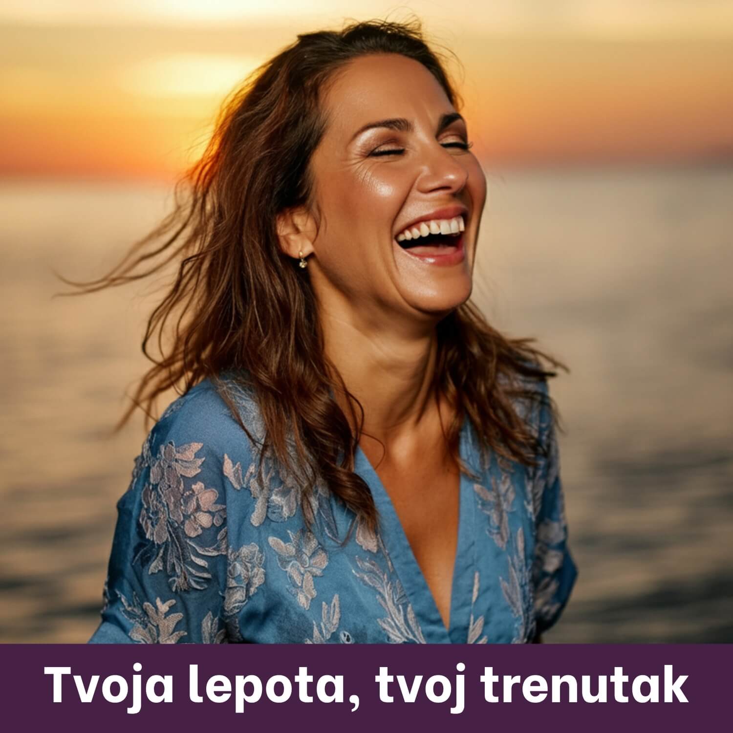 6 - Image on the right side. Woman on a beach, laughing, smiling - old