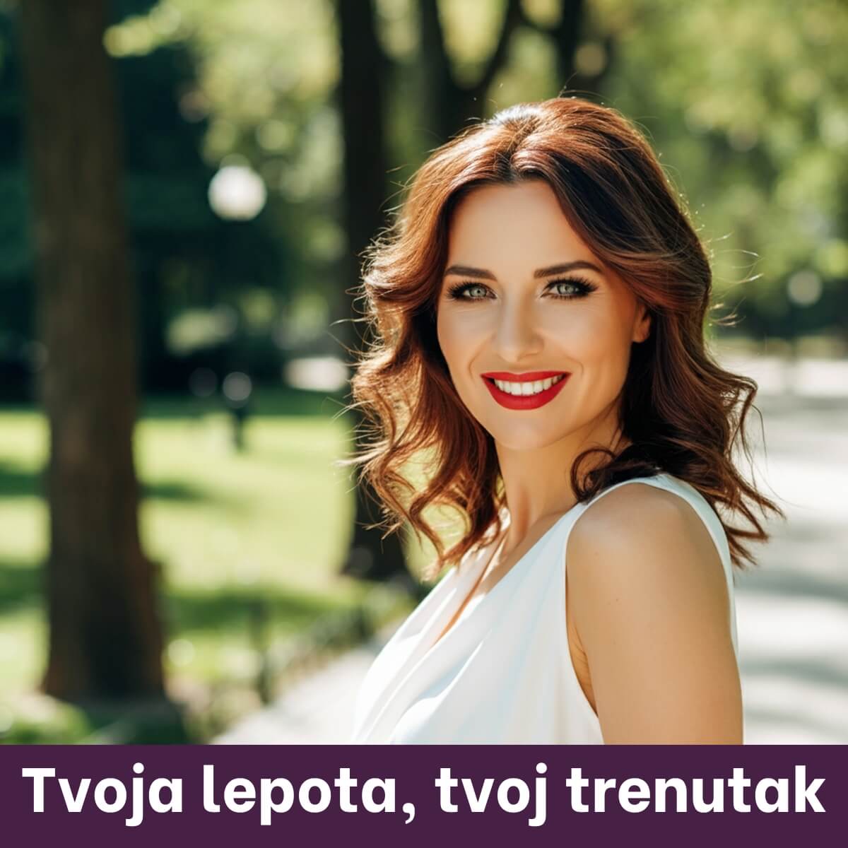 6 – Image on the right side. Woman on in a parj, laughing, smiling – young 6 - Image on the right side. Woman on in a parj, laughing, smiling - young