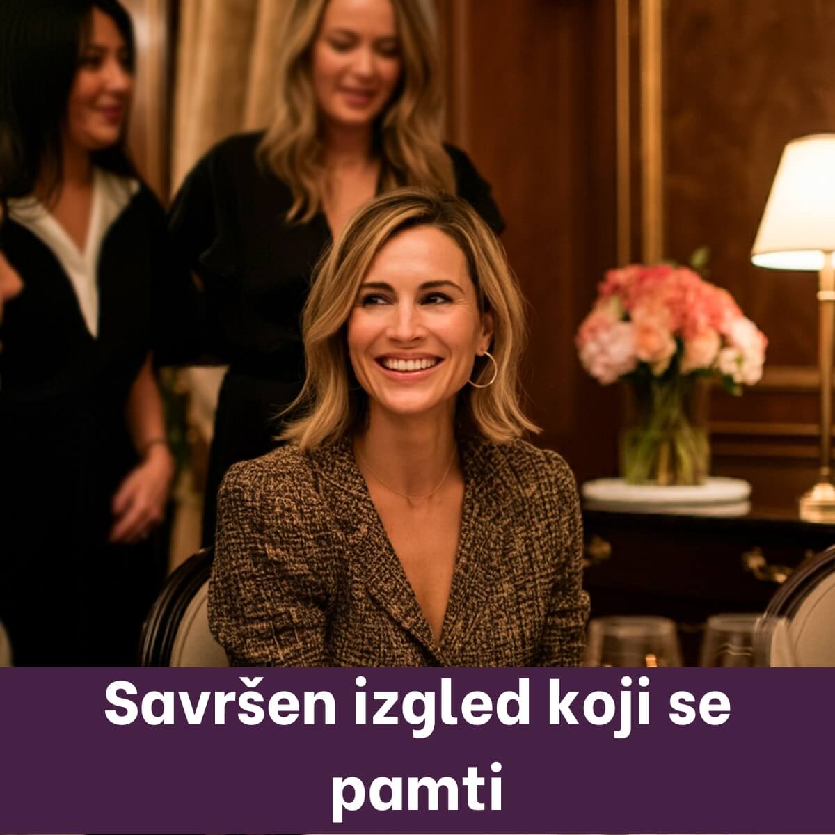8 - woman in a dinner with her friends, male and female, having fun - old