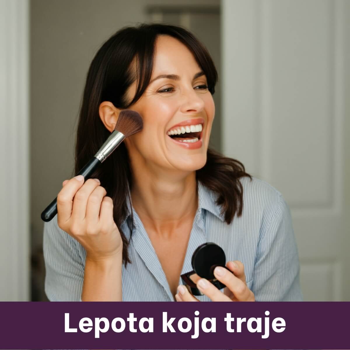 9 - Woman holding a brush, laughing, having fun, she's happy - old