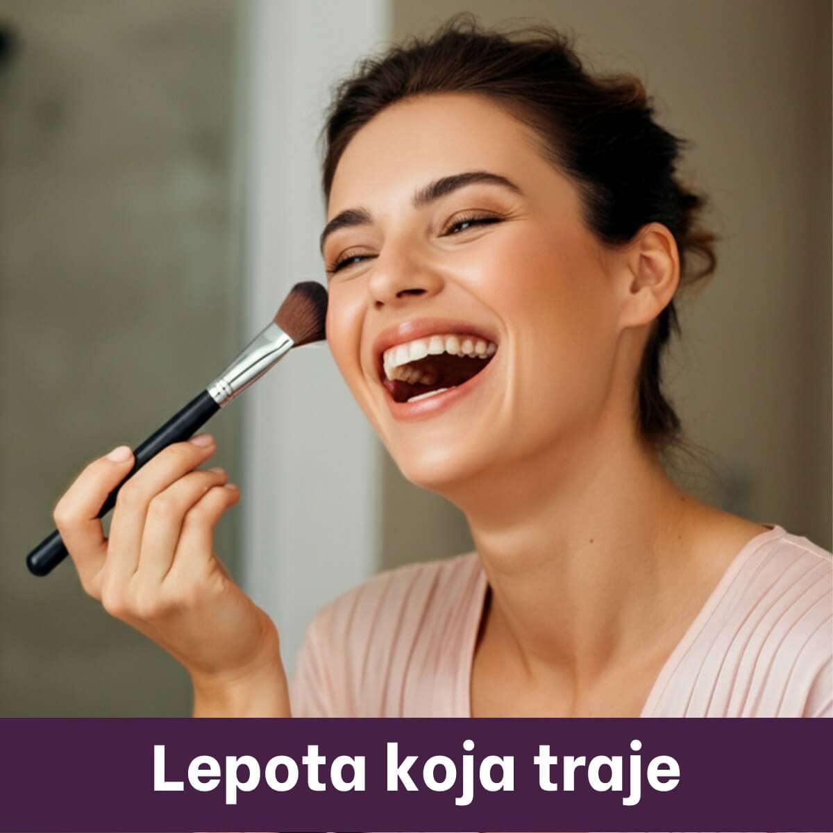 9 – Woman holding a brush, laughing, having fun, she’s happy – young 9 - Woman holding a brush, laughing, having fun, she's happy - young